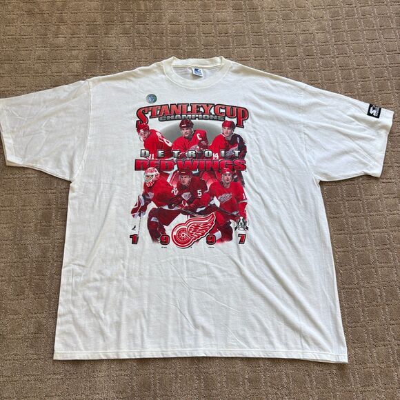 VTG 90s STARTER DETROIT RED WINGS T-SHIRT MENS XXL 2XL STANLEY CUP CHAMPIONS USA - Picture 1 of 9